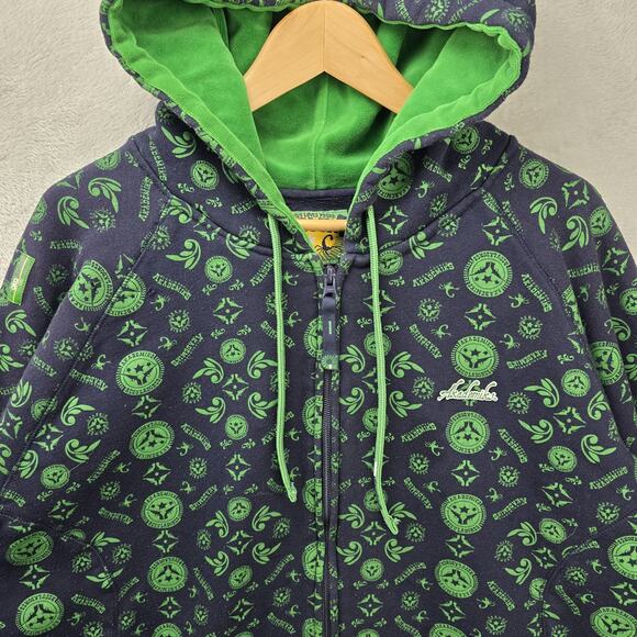Vintage Akademiks Zip Up Hoodie Mens XXL Green AOP Velvet Lined Hood 90s Y2K - Picture 3 of 12